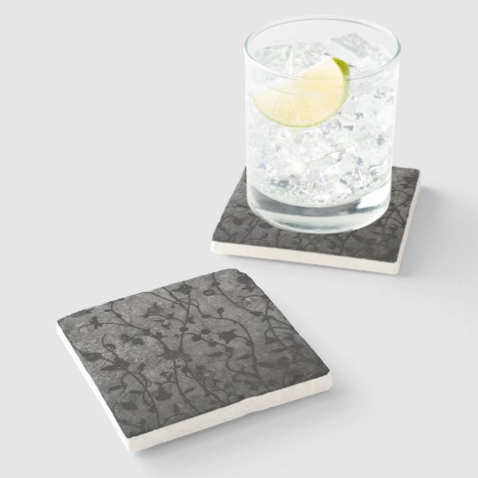 白黒ゴシック様式のアンティークフローラ ストーンコースター (横)