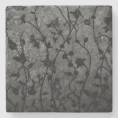 白黒ゴシック様式のアンティークフローラ ストーンコースター (正面)