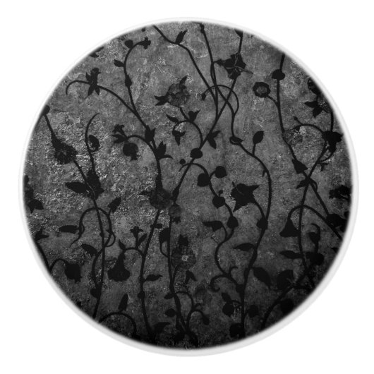 白黒ゴシック様式のアンティークフローラ セラミックノブ (正面)