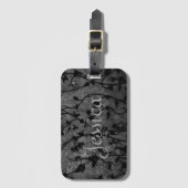 白黒ゴシック様式のアンティークフローラ ラゲッジタグ (正面縦)