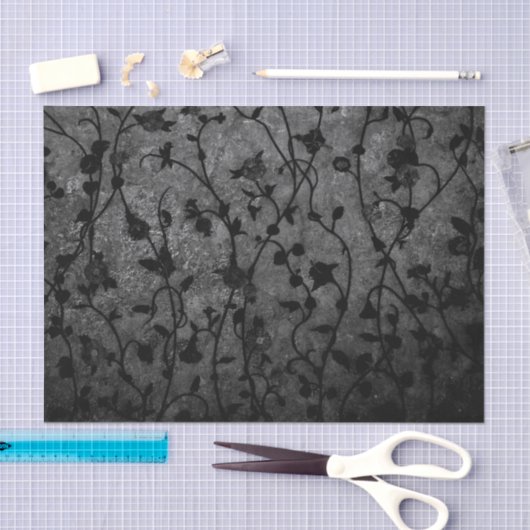 白黒ゴシック様式のアンティークフローラ 薄葉紙 (クラフト)