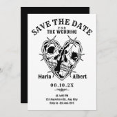 白黒ゴシック様式のスカル結婚カップル セーブザデート (正面/裏面)