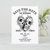 白黒ゴシック様式のスカル結婚カップル セーブザデート (スタンド正面)