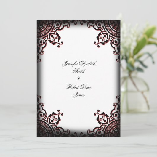白黒ゴシック様式のスクロール結婚式招待状 招待状 (スタンド正面)