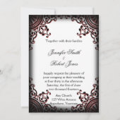 白黒ゴシック様式のスクロール結婚式招待状 招待状 (裏面)