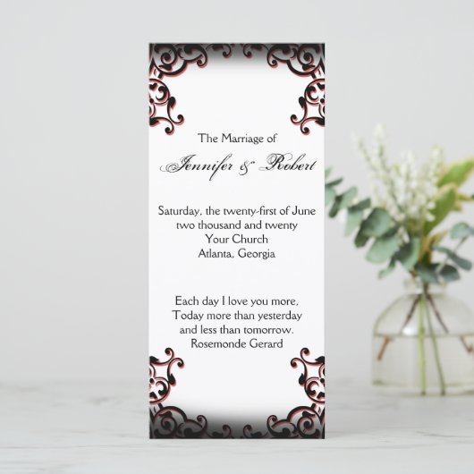 白黒ゴシック様式のスクロール結婚式 プログラム (スタンド正面)