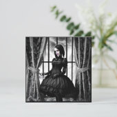 白黒ゴシック様式の女の子ハロウィーン 招待状 (スタンド正面)