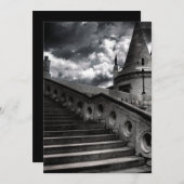 白黒ゴシック様式城のハローウィンパーティ 招待状 (正面/裏面)