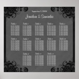 白黒ゴシック結婚の13テーブル座席表 ポスター