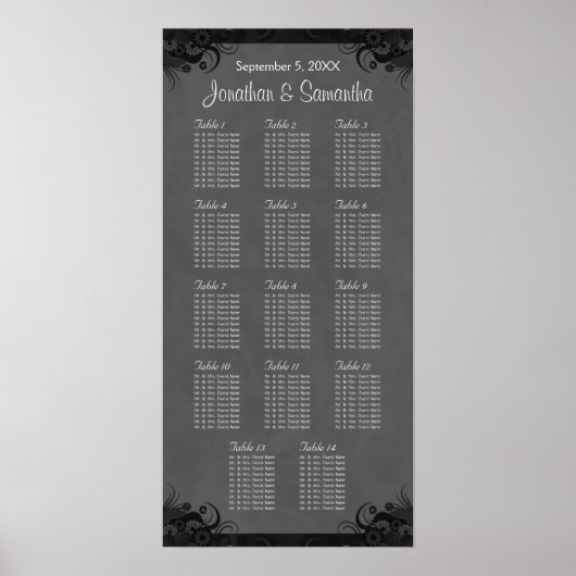 白黒ゴシック結婚の14テーブル座席表 ポスター (正面)