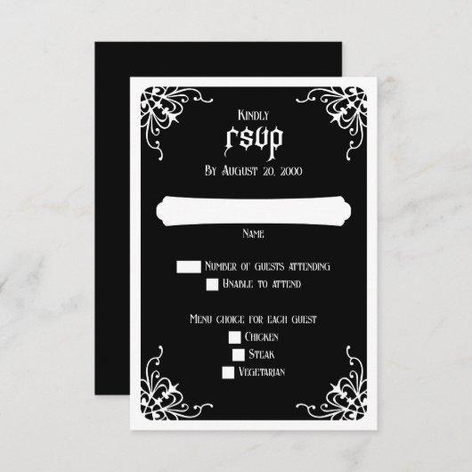 白黒ゴシック結婚体 出欠カード (正面/裏面)