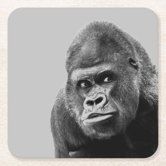 白黒ゴリラ スクエアペーパーコースター (正面)