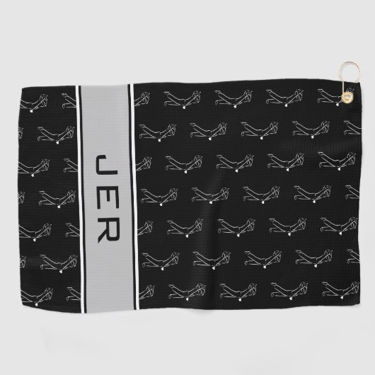 白黒ゴルファー男性シルエットモノグラムの ゴルフタオル (横)