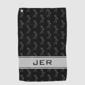 白黒ゴルファー男性シルエットモノグラムの ゴルフタオル (正面)