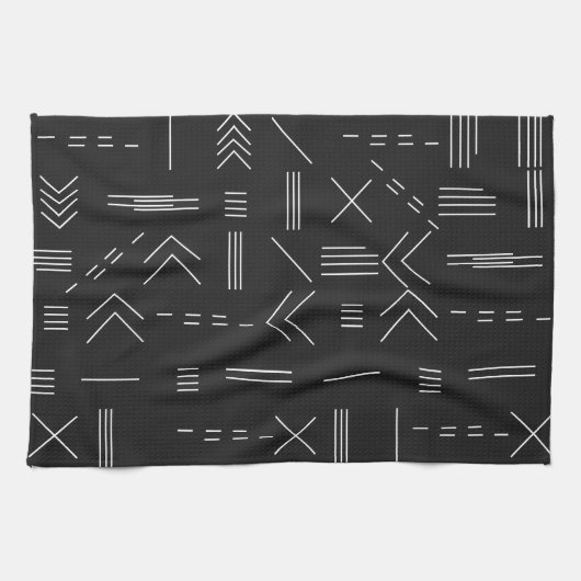 白黒ゴージャスモダンな幾何学模様 キッチンタオル (横)