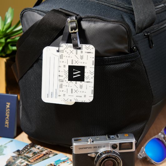 白黒ゴージャス幾何モダンモノグラム ラゲッジタグ (正面&裏面)