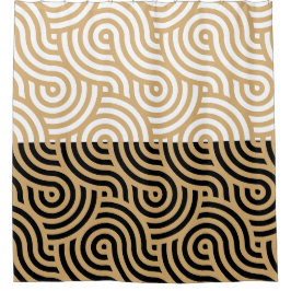 白黒ゴールデンシー海波パターン シャワーカーテン