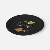 白黒ゴールデンリングや輪モノグラムイニシャルフローラ ペーパープレート (アングル)