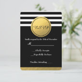 白黒ゴールドストライプのフォイル円RSVPカード 出欠カード (スタンド正面)