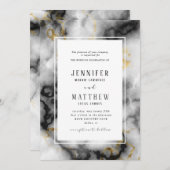 白黒ゴールドフォイルアガテマーブル結婚ズ 招待状 (正面/裏面)