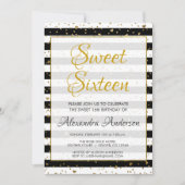 白黒ゴールドフォイルハートスウィート16誕生日 招待状 (正面)