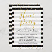 白黒ゴールドフォイルハートズヘンのパーティー 招待状 (正面/裏面)