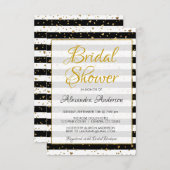 白黒ゴールドフォイルハートブライダルシャワー 招待状 (正面/裏面)