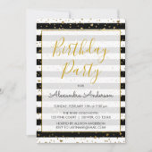 白黒ゴールドフォイルハート任意の年齢誕生日 招待状 (正面)