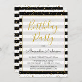 白黒ゴールドフォイルハート任意の年齢誕生日 招待状 (正面/裏面)