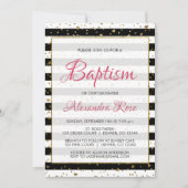 白黒ゴールドフォイルハート女の子の洗礼 招待状 (正面)