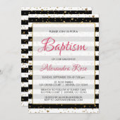 白黒ゴールドフォイルハート女の子の洗礼 招待状 (正面/裏面)