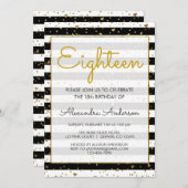 白黒ゴールドフォイルハート18誕生日 招待状 (正面/裏面)