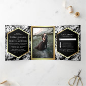 白黒ゴールド箔トロピカルパーム結婚ズ 三つ折り招待状 (内部)