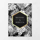 白黒ゴールド箔トロピカルパーム結婚ズ 三つ折り招待状 (カバー)