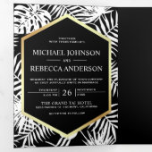 白黒ゴールド箔トロピカルパーム結婚ズ 三つ折り招待状 (内部最初)