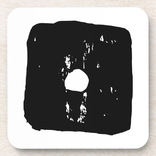 白黒サイコロ#1 Linocut コースター (正面)