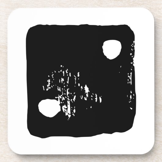 白黒サイコロ#2 Linocut コースター (正面)