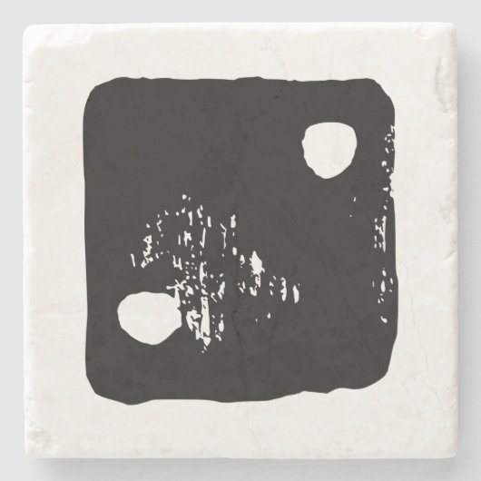 白黒サイコロ#2 Linocut ストーンコースター (正面)