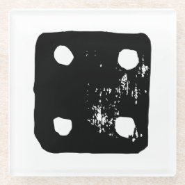 白黒サイコロ#4 Linocut ガラスコースター