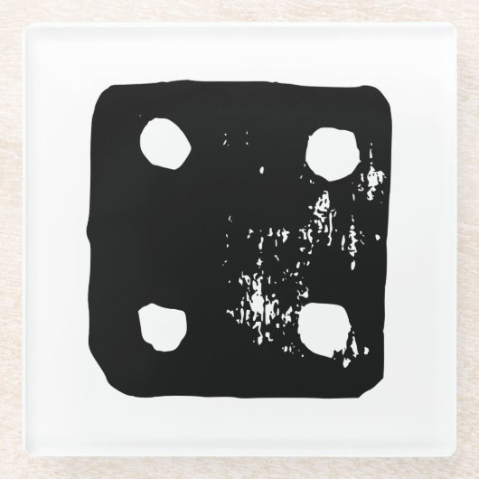 白黒サイコロ#4 Linocut ガラスコースター (正面)