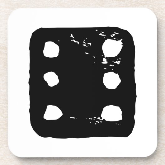 白黒サイコロ#6 Linocut コースター (正面)