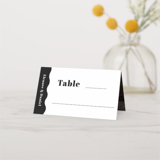 白黒サイドウェーブフォト結婚のテーブル番号 プレイスカード (正面)