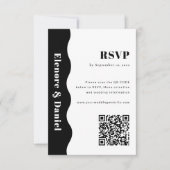 白黒サイドウェーブQRコードフォト結婚ズ 出欠カード (正面)