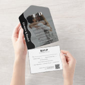 白黒サイドウェーブQRコードRSVP写真結婚s オールインワン招待状 (貼ってはがせる)