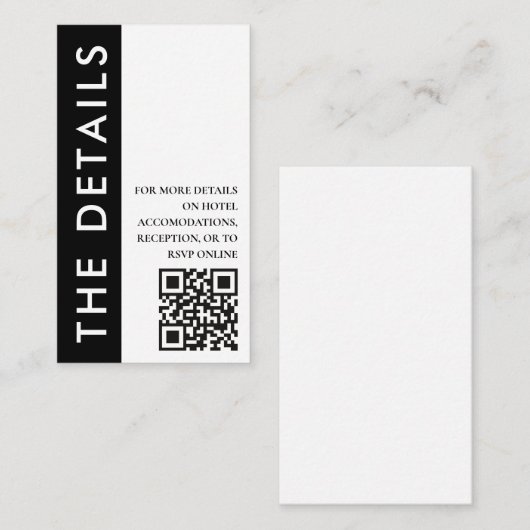 白黒サイドストライプのQRコードの結婚詳細 エンクロージャーカード (正面/裏面)