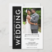 白黒サイドストライプフォト結婚ズ 招待状 (正面)