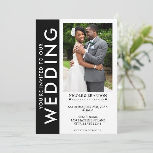 白黒サイドストライプフォト結婚ズ 招待状 (スタンド正面)