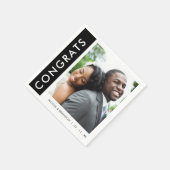 白黒サイドフォトストライプおめでとう結婚ズ スタンダードカクテルナプキン (角)