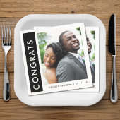 白黒サイドフォトストライプおめでとう結婚ズ スタンダードカクテルナプキン