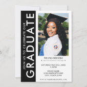 白黒サイドフォトストライプ卒業 招待状 (正面)